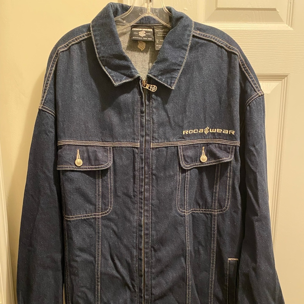 Rocawear Men’s Blue Cotton Long Sleeve Full Zip-Up Pockets Vintage Denim Jacket